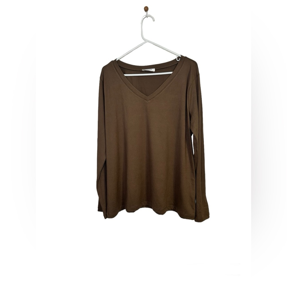 Women’s ZENANA Brown V-neck Long Sleeve Top Size 3X